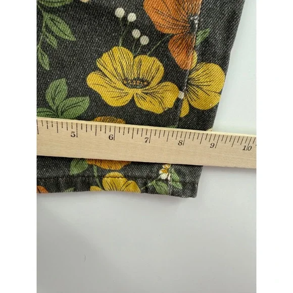 Free People Jeans Womens 25 Black Yellow Floral Deep Trance Boyfriend Crop NEW - Picture 12 of 13
